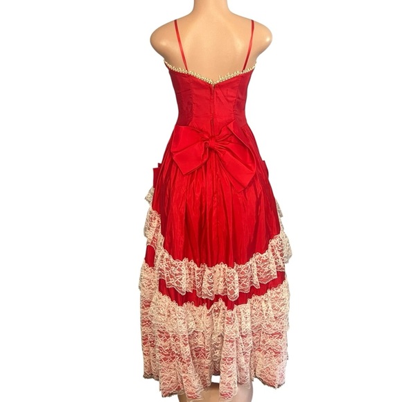 Vintage Alfred Angelo Flirtations Red Southern Belle Lace Tiered Prom Dress - Picture 7 of 14